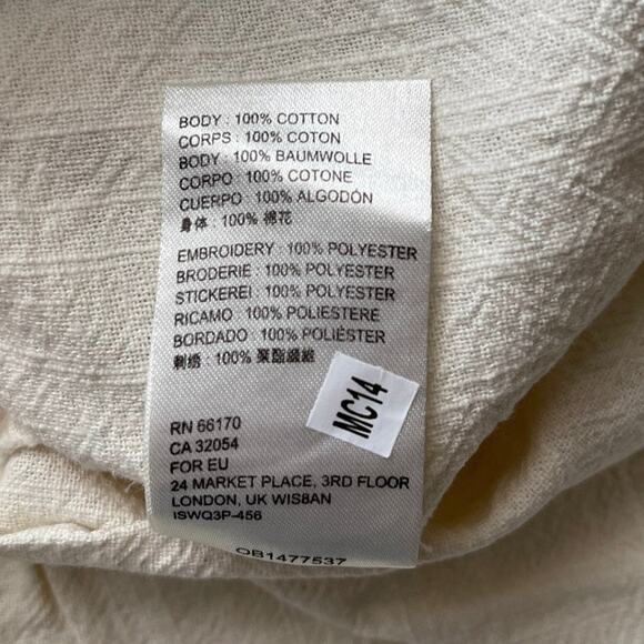 New Free People Iggie Embroidered Top in Ivory & Black Bean Combo Women's Size S - Picture 8 of 10